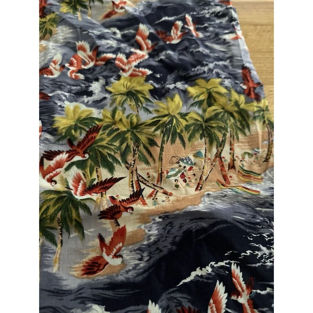 vintage hawaiin pillow case palms birds tropical print people coast ocean pri